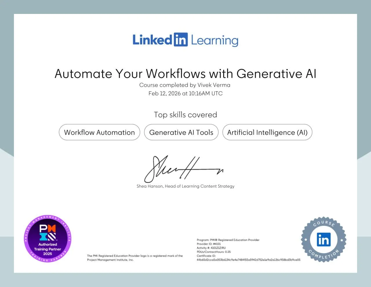 Automate Workflows with Generative AI certificate