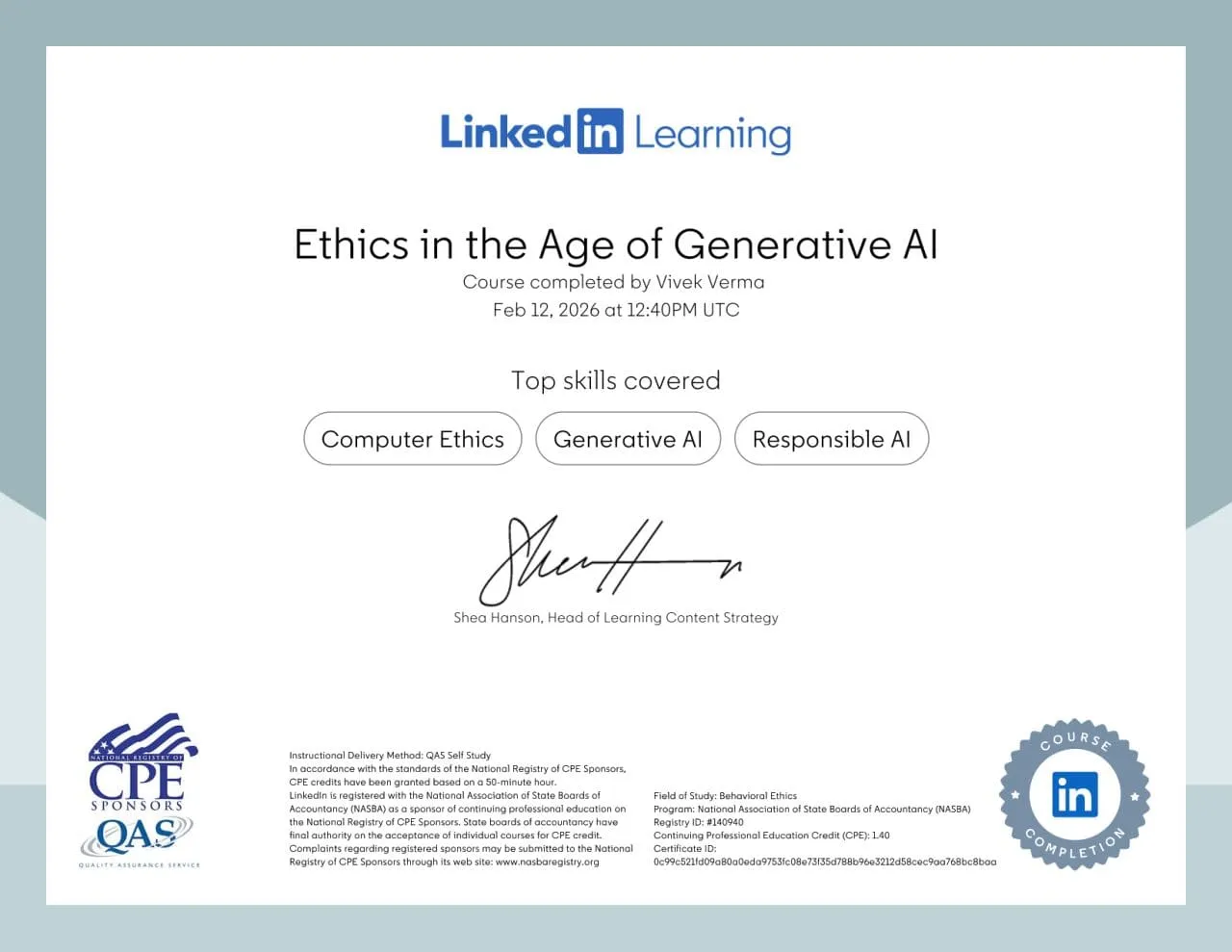 Ethics in the Age of Generative AI certificate
