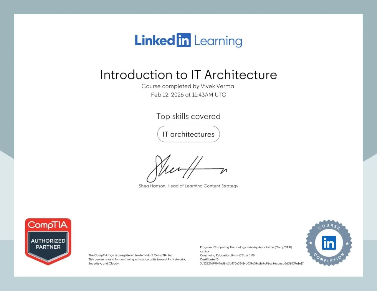 Introduction to IT Architecture certificate