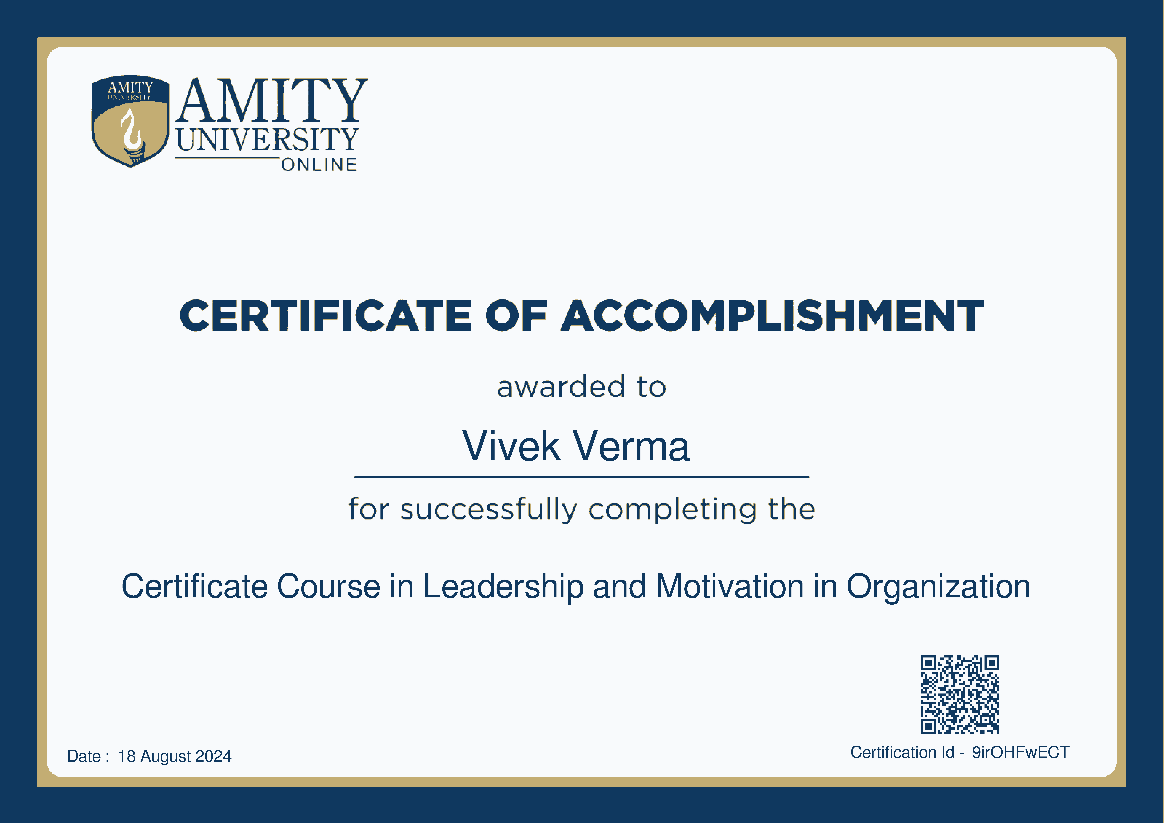 Leadership and Motivation in Organization certificate